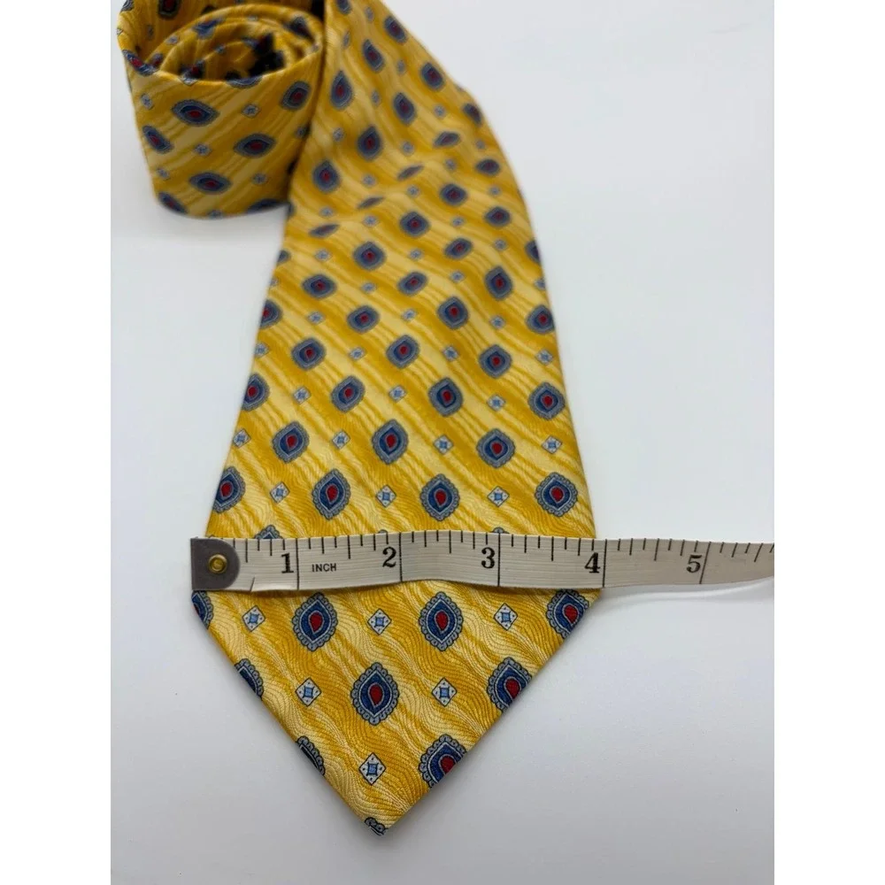 Jos. A. Bank, Yellow with Blue/Red Geometric Medallion Pattern, Silk Necktie